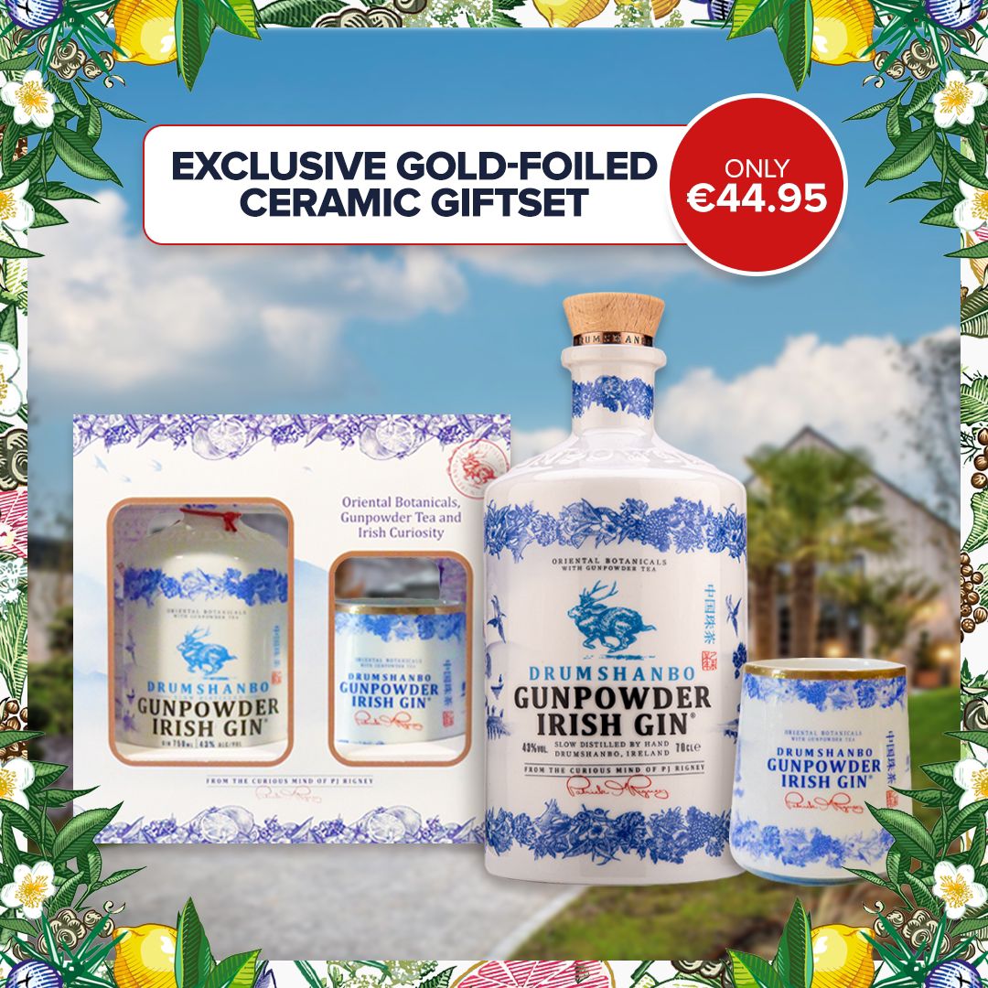 NEW Drumshanbo Gunpowder Irish Gin Ceramic Bottle & Cup Gift Box